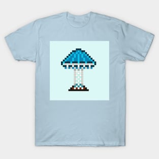 Pixie Parasol Mushroom Pixel Painting On Light Blue Background T-Shirt